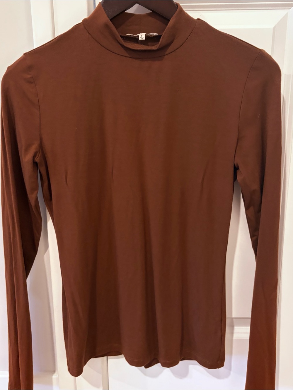Reformation Long-Sleeve Mock Neck Top in Chestnut